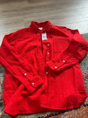 J. Crew Red Textured Button-Down Shirt